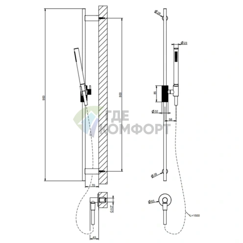 Gessi Anello: Комплект душевой с телескопической штангой, лейкой и выводом воды в цвете Finox Brushed Nickel (63482#149) - фото 2