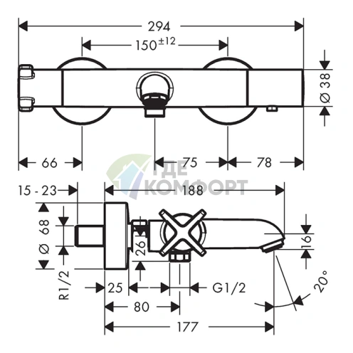 Термостат для ванны AX Citterio E, шлифованный черный хром (36140340) - фото 2