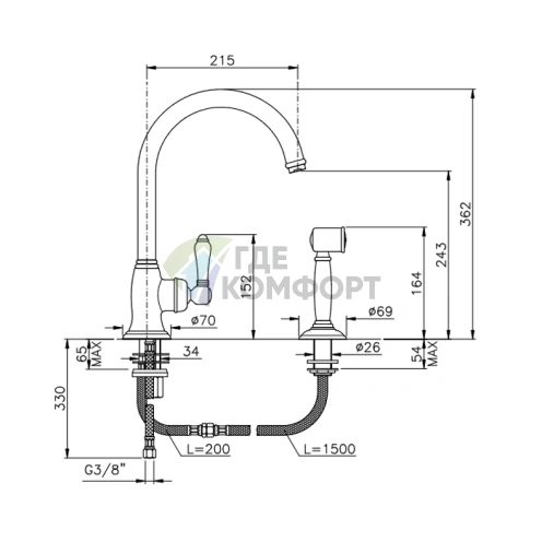 Однорычажный смеситель для раковины Nicolazzi Cucina с поворотным изливом и лейкой, хром (3456WSCR76С) - фото 2