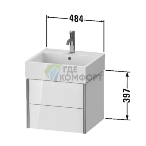 Тумба подвесная Duravit XViu с 2 ящиками для раковины, цвет Walnut Dark/черный матовый (XV43330B221) - фото 2