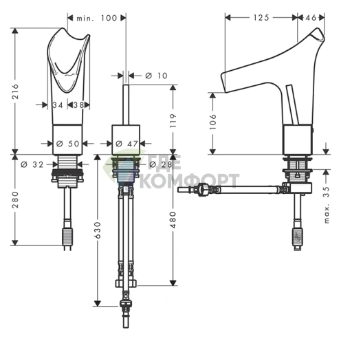 Смеситель для раковины AX Starck V двухвентильный, полированный черный хром (12115330) - фото 2