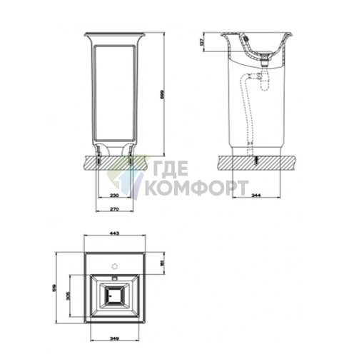 Напольная раковина Gessi Eleganza с отверстием под смеситель и переливом в комплекте с сифоном и донным клапаном, белый RAL - фото 2