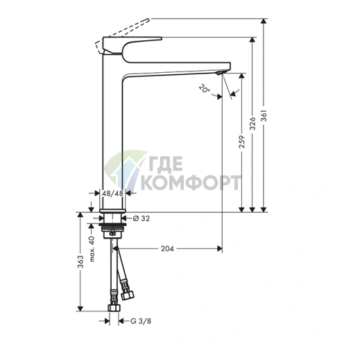 Смеситель для раковины Hansgrohe Metropol 260 золото: однорычажный, с донным клапаном (32512990) - фото 2