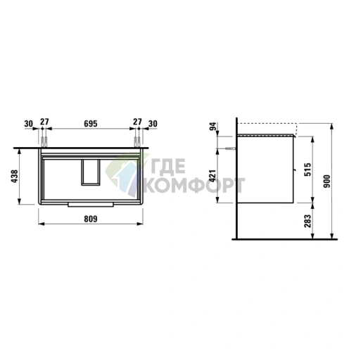 База под раковину Laufen Base 8.1396.5 подвесная с двумя ящиками, 810×440×530 мм, белый глянец (4.0239.2.110.261.1) - фото 2