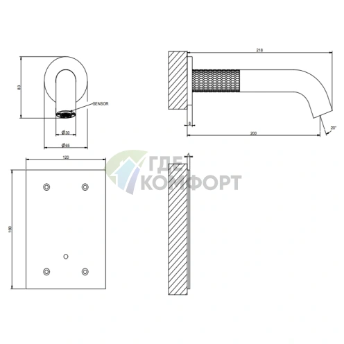Электронный настенный смеситель GESSI 316 MECCANICA для раковины, цвет Steel Brushed (54215#239) - фото 2
