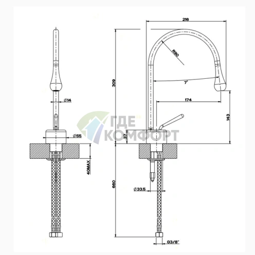 Gessi Goccia: Смеситель для раковины на одно отверстие, хром (33601#031) - фото 2