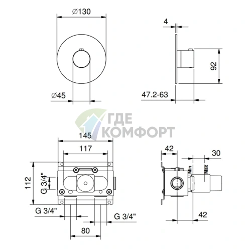 Термостатический настенный смеситель FANTINI AA/27 Matt Gun Metal PVD (33 P5 Y300B) - фото 2