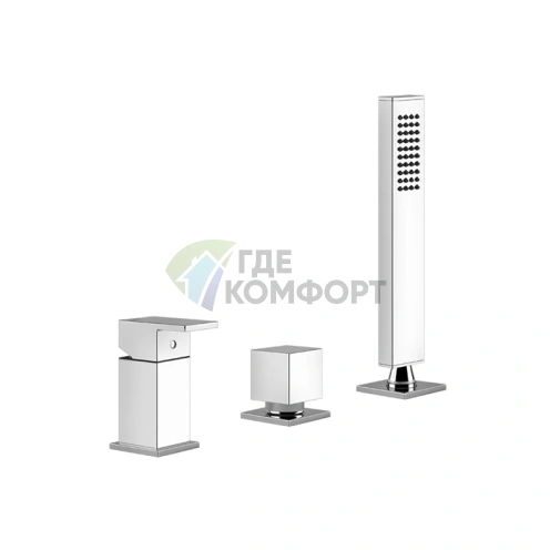 Смеситель для ванны Gessi Rettangolo на 3 отверстия с переключателем и ручным душем (без излива), хром (20043#031) - фото 1