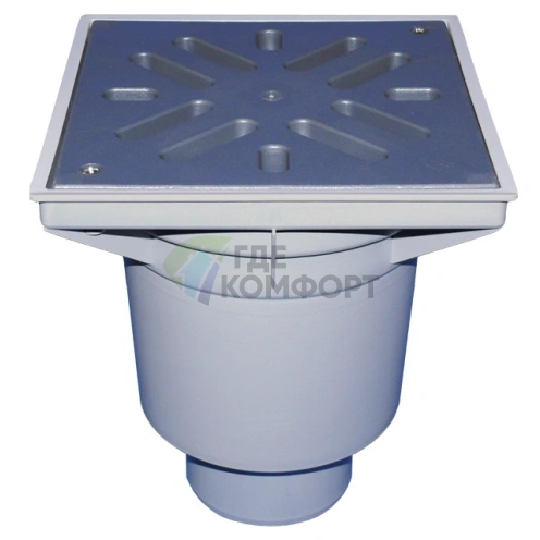 Трап HL606L с пластиковой решеткой 226x226 мм-незамерзающим запахозапирающим устройством и вертикальным выпуском DN110 или DN60 - фото 1