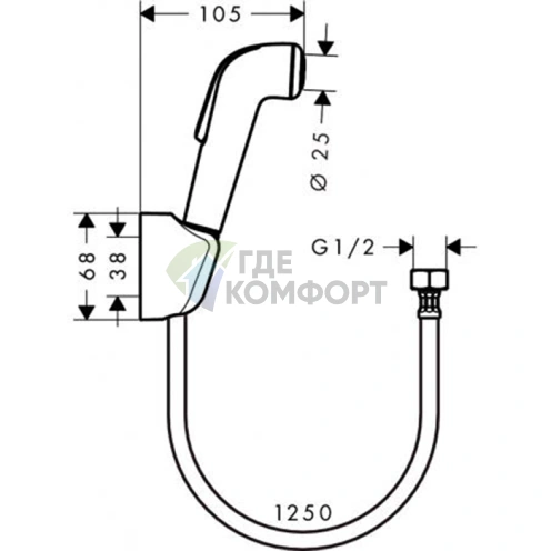 Гигиенический душ Hansgrohe 1jet — шланг 1,25 м с настенным держателем, белый/хром (32127000) - фото 2