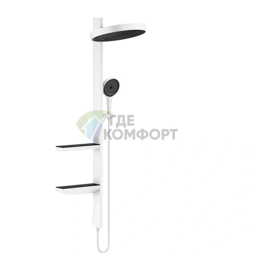 Душевая система HG Showerpipe с верхним душем, штангой, ручным душем и полочками в белом матовом цвете (26842700) - фото 1