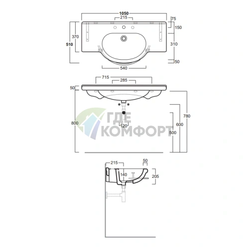 Консольная раковина SIMAS Top 105 см белого цвета - фото 1