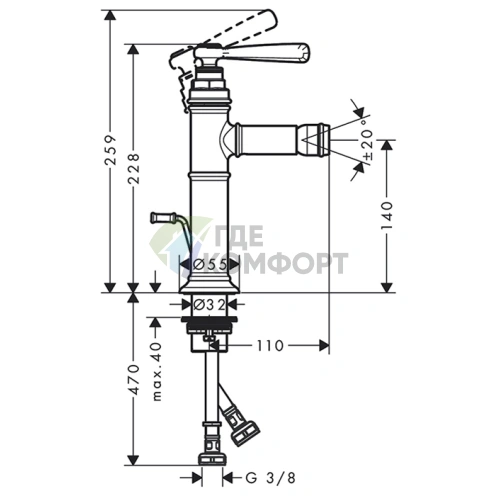 Смеситель для биде AX Montreux однорычажный с донным клапаном в полированном золоте (16526990) - фото 2