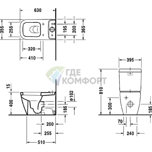 Унитаз-компакт Duravit Happy D.2: Стильный дизайн и комфорт для вашей ванной (2134090000) - фото 3