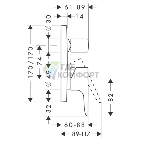 Встраиваемый однорычажный смеситель для ванны AX Citterio M (хром) (34425000) - фото 2