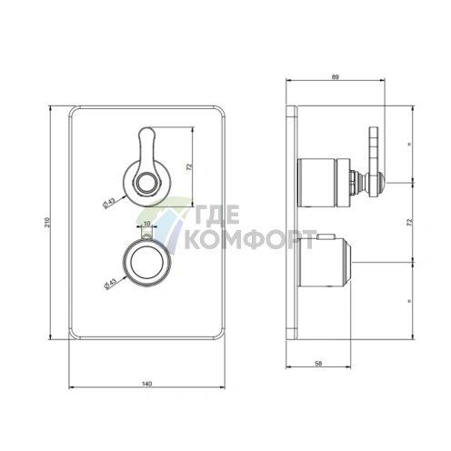 GESSI VENTI20 Настенный термостатический смеситель с переключателем на 3 положения, матовый черный (65137#299) - фото 2
