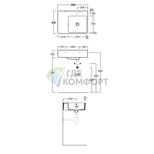 Раковина SIMAS Top e lavabi darredo накладная-подвесная 60х45, белая, с правым отверстием под смеситель - фото 2