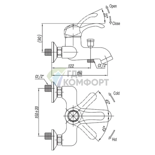Смеситель для ванны с душем Cezares Lira LIRA-VDM1-02 фото 3
