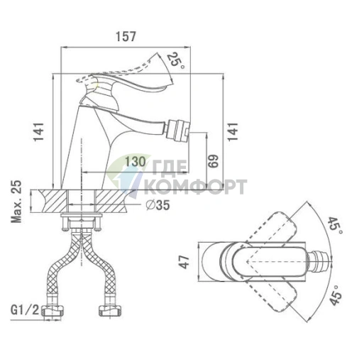 Смеситель для биде D K Liszt Bayern DA1232201 с вертикальным монтажом из латуни - фото 2