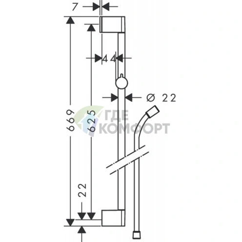Душевая штанга HG UnicaCroma 65 см со шлангом 1,60 м и держателем для душа, хром (26503000) - фото 2