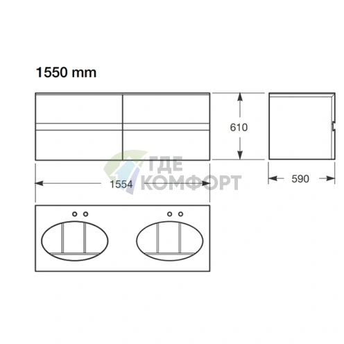 Подвесная тумба Armani Roca Island 155.4 см с двумя раковинами и 4 ящиками в цвете greige (7.8567.1.682.0) - фото 2