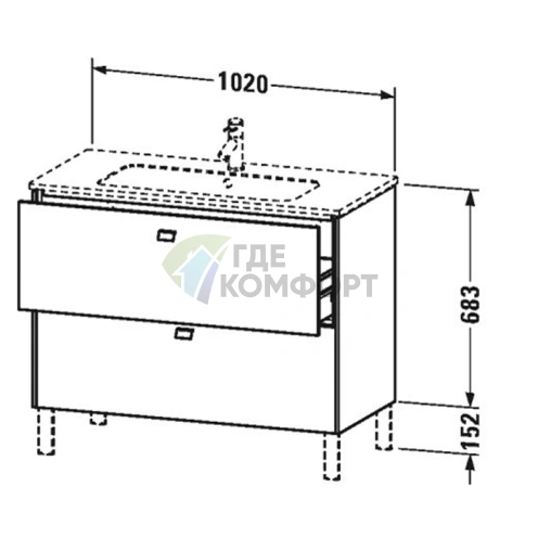 Тумба напольная под раковину Duravit Brioso 1020x479x683 мм, 2 выдвижных ящика, белый глянцевый (арт. 233610) (BR440302222) - фото 2