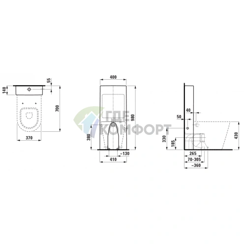 LAUFEN Universal напольный бачок для приставного унитаза с системой слива, белый (8.2866.4.000.884.1) - фото 2