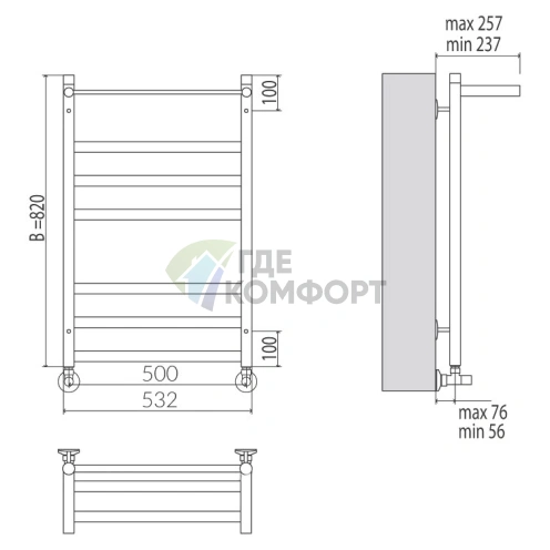 Полотенцесушитель Terminus Хендрикс 32/18 П7 3-3-1 50x82 - фото 3