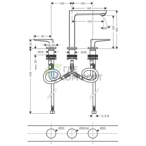 Смеситель для раковины Hansgrohe Metropol 160, 3 отв., с донным клапаном, хром (32515000) - фото 2