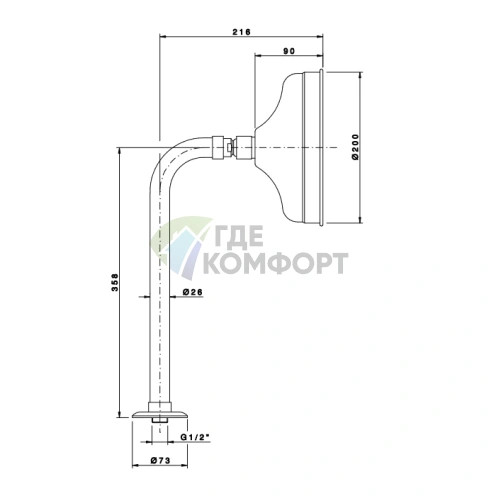Верхний душ Nicolazzi 200 мм с держателем в цвете Polished Nickel (5702NL20) - фото 2