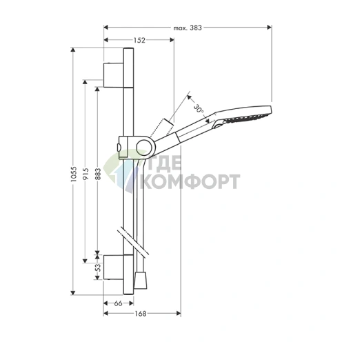 Душевой гарнитур AX Uno с ручным душем 3jet и штангой в шлифованной меди (27987950) - фото 2