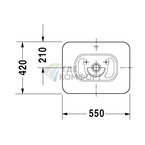 Накладная раковина Duravit Bacino 550x420 белая с переливом и креплениями (334520000) - фото 2