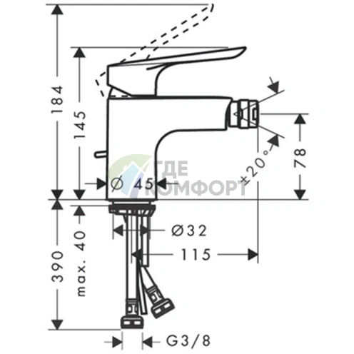 Смеситель для биде Hansgrohe Logis E с донным клапаном, хром (71232000) - фото 2