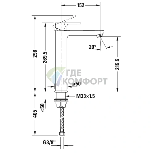 Смеситель для раковины Duravit B.3 высокий, хром (B31030002010) - фото 2