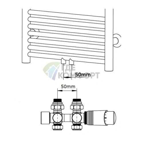 Узел нижнего подключения универсальный Delta Duo черный RAL 9005 с термоголовкой М30x1.5 - фото 7