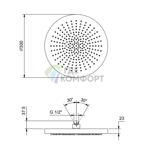 Верхний душ FANTINI 300 мм: Элегантный Deep Black PVD для вашей ванной (79 S1 K073) - фото 2