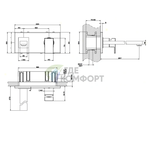 Gessi Rettangolo Встраиваемый Однорычажный Смеситель с Высотой Излива 256 мм в Хроме (44838#031) - фото 2