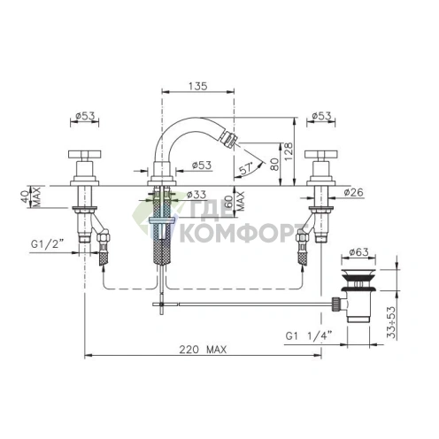 Смеситель для биде Nicolazzi Mac Kinley 05 с двумя ручками, золото (2215GO29) - фото 2