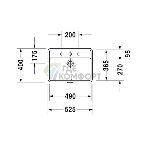 Раковина Duravit Starck 3 белая встраиваемая снизу 490x365 мм с переливом и отверстием под смеситель (302490000) - фото 5