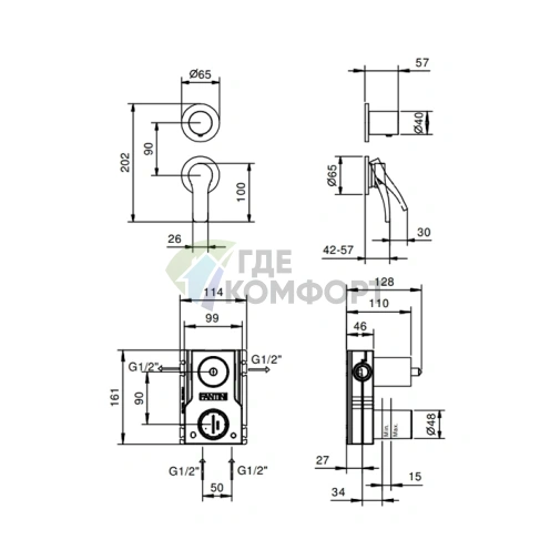 Встраиваемый смеситель для душа Fantini AL/23 (наружная часть), хром (26 02 B481B) - фото 2