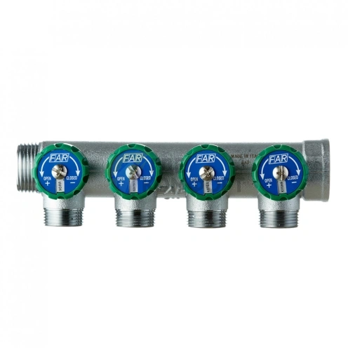 Коллектор Far (FK 3824 134) 1 ВР(г) х 4 выхода 3/4 НР(ш) ЕК х 1 НР(ш) регулируeмый (ФАР) - фото 2