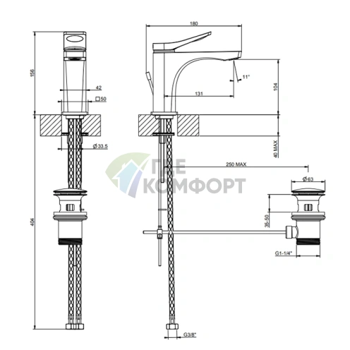 GESSI Rilievo Однорычажный смеситель для раковины в цвете Nero XL (59005#299) - фото 2