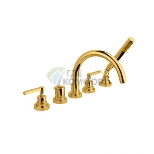 Смеситель для ванны Nicolazzi Mac Kinley 05 золотой: на борт, 2 вентиля, 5 отверстий (2214GO29) - фото 1