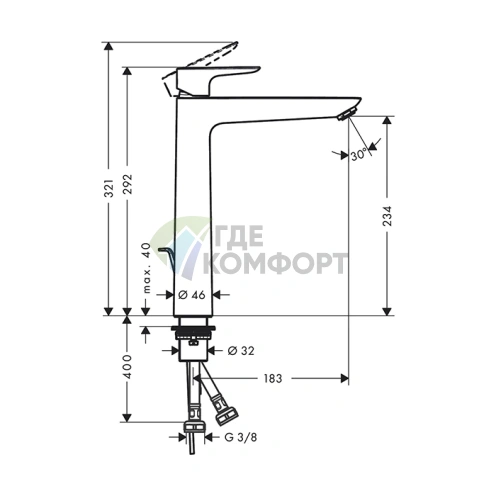 Смеситель для раковины Hansgrohe Talis E 240, золото, с донным клапаном (71716990) - фото 2