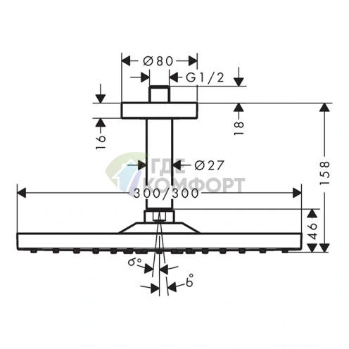 Верхний душ HG Raindance 300x300 мм с потолочным держателем, 1 струя, золото (26250990) - фото 2