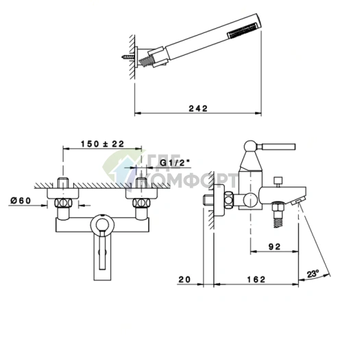 Смеситель для ванны Nicolazz Torre с душевой лейкой, хром (3901CR) - фото 2