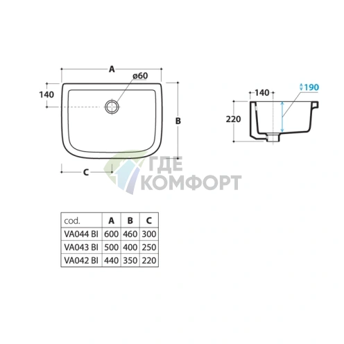 Раковина GLOBO Lavabi IRIS 60 см для постирочной белого цвета - фото 2
