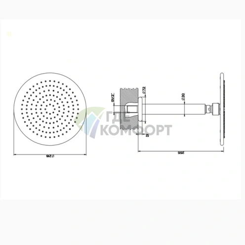 Gessi Goccia Верхний душ для потолочного монтажа, черный (33762#299) - фото 2