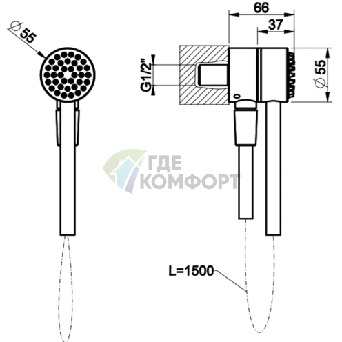 Gessi Hi-Fi Магнитный душевой комплект с лейкой и шлангом Darkflex 1,5 м в цвете Antique Brass (63199#713) - фото 2