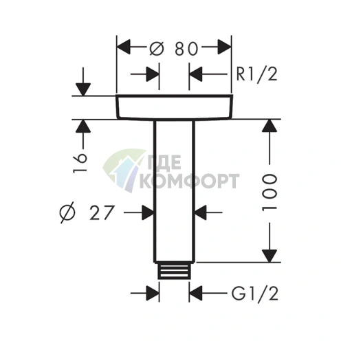 Потолочное подключение для верхнего душа HG 100 мм, матовый белый (27393700) - фото 2